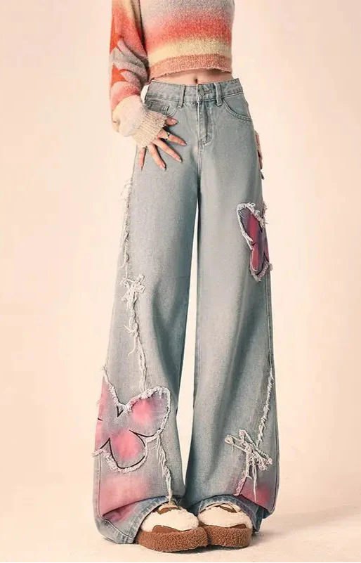 Vintage Butterfly Embroidered Spring Jeans - Luxuryurbanwear