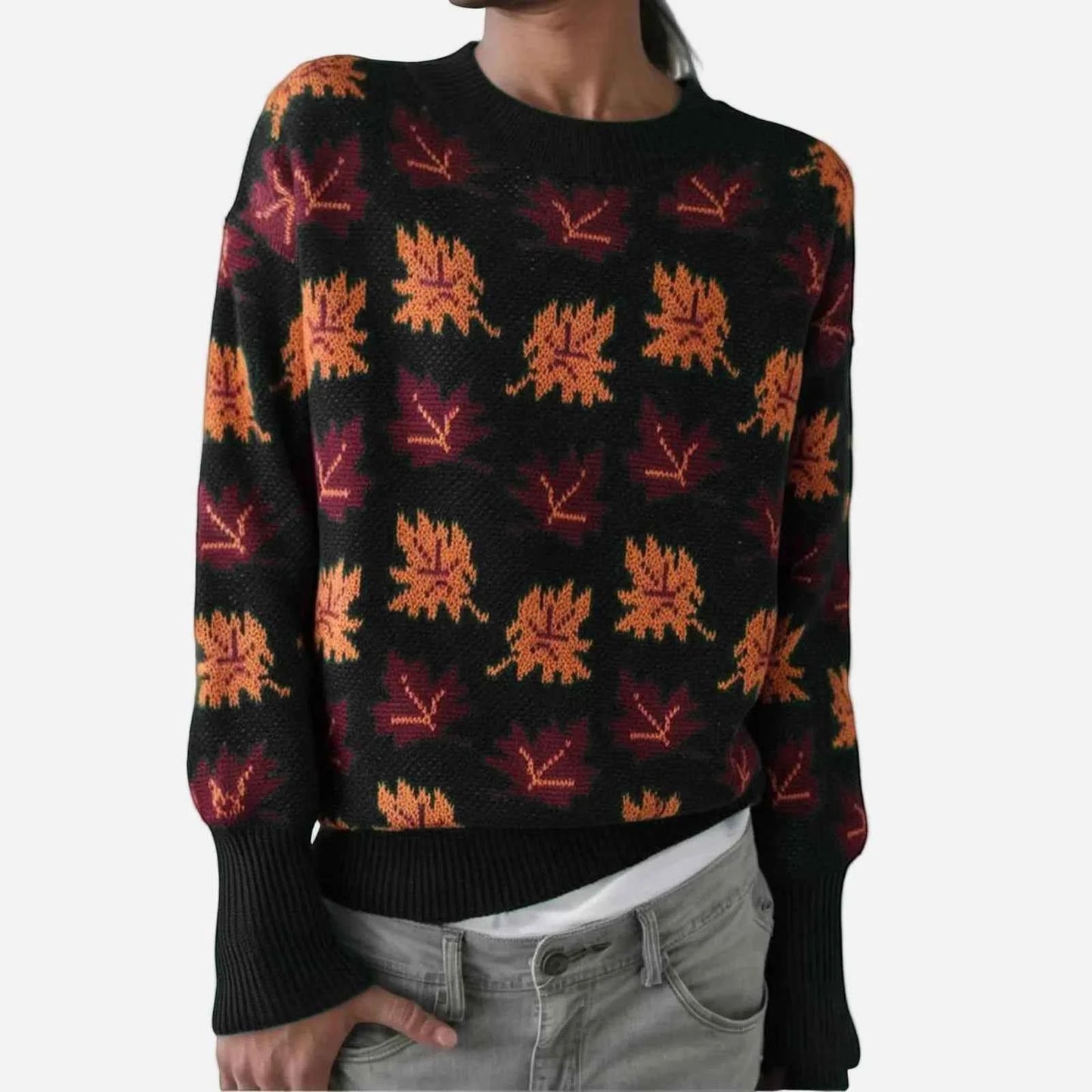 Streetwear Leaf Print Knit Cool Sweater