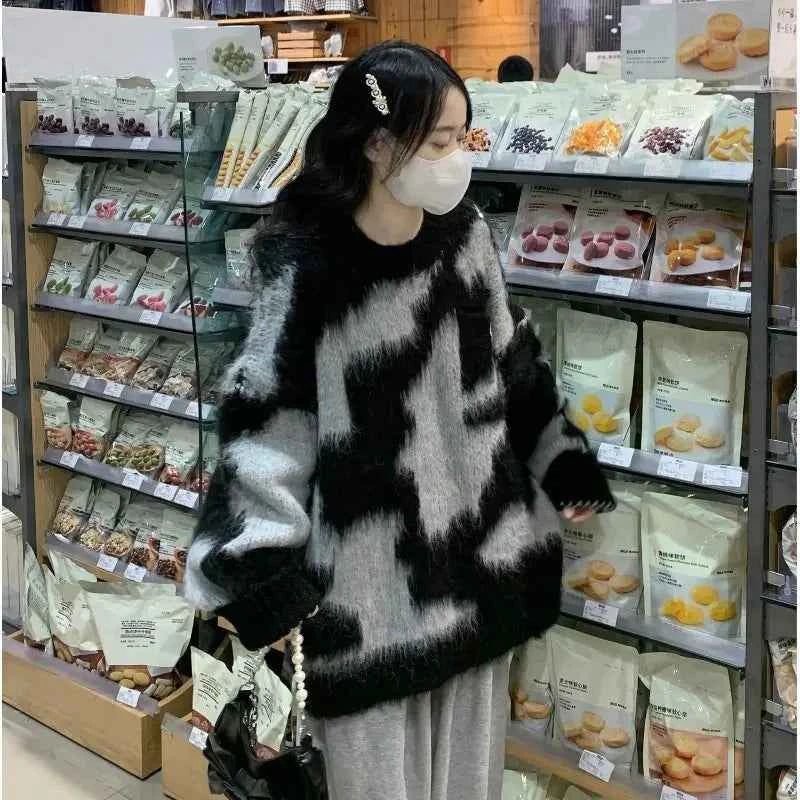 Y2K Everyday Essential Print Contrast Color Sweater