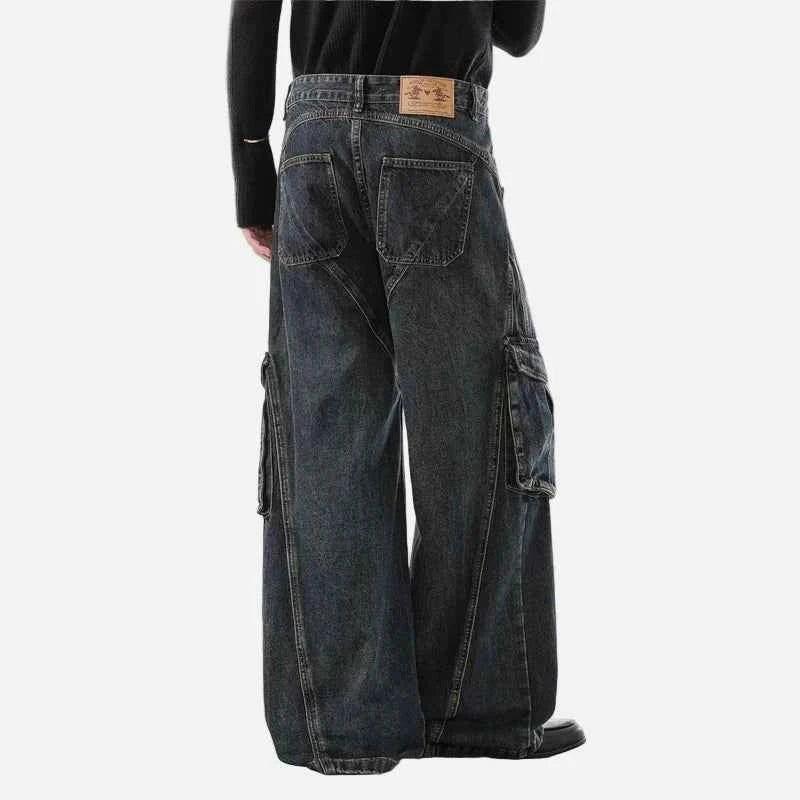 Trendy Deconstructed Wide Leg Cargo Jeans