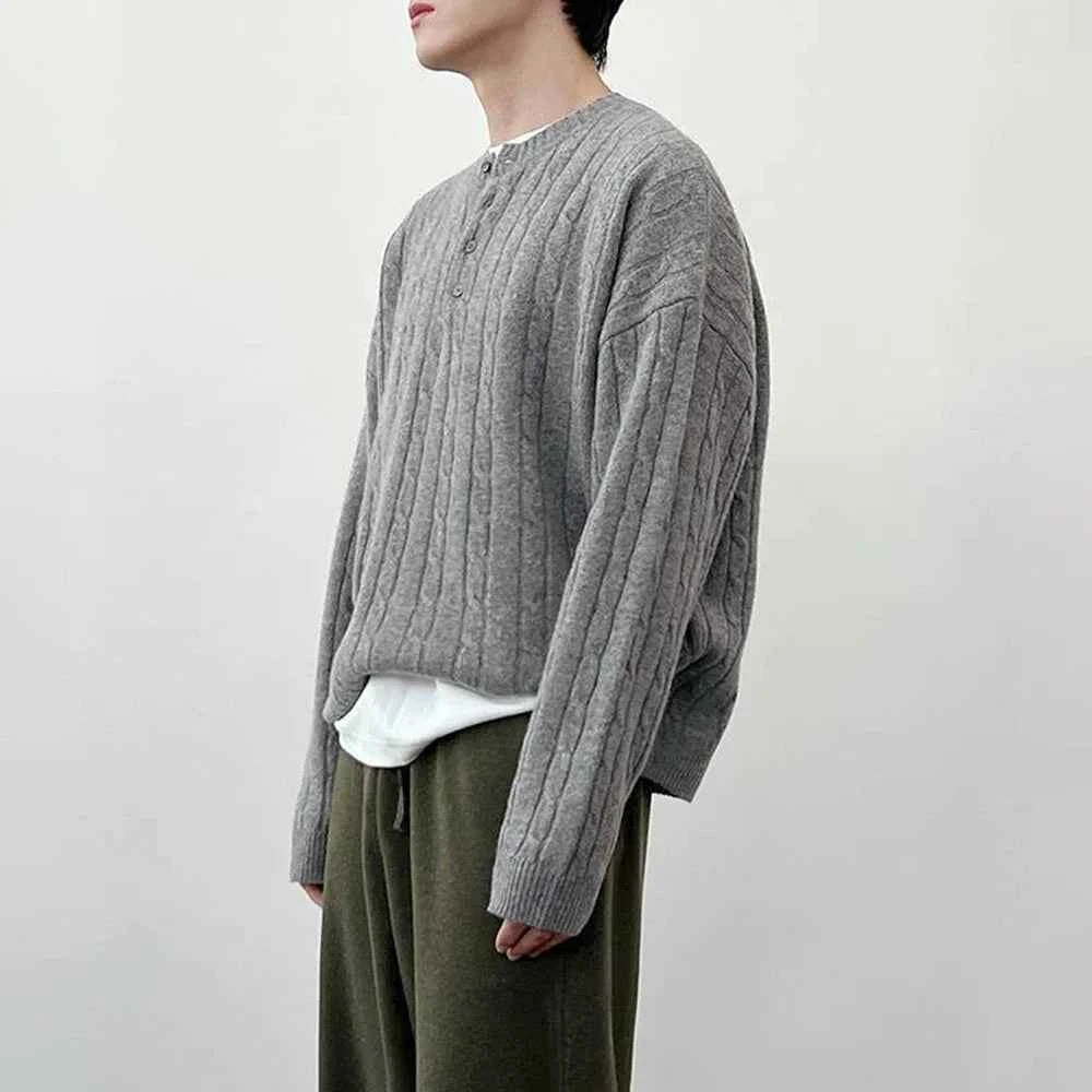 Premium Casual Henley Cable Knit Sweater