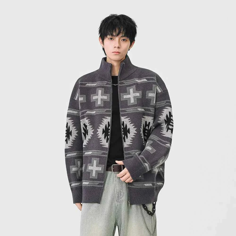 Geometric Pattern Casual Full Zip Cardigan