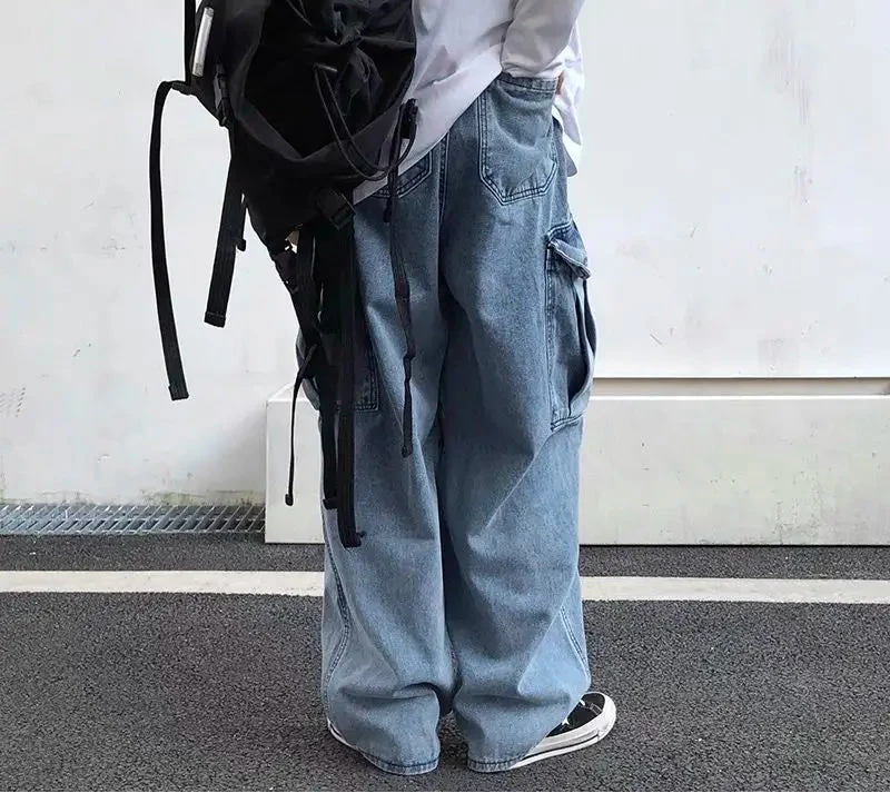 Autumn Trendy Loose Fit Denim Cargo Jeans - Luxuryurbanwear