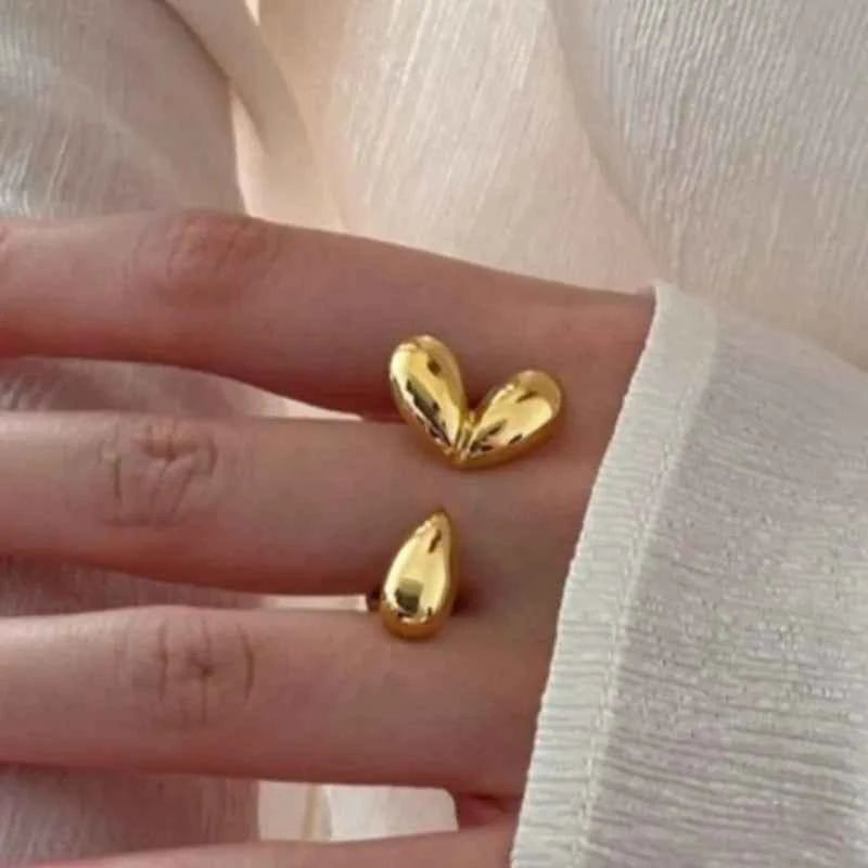 Golden Heart Water Drop Ring