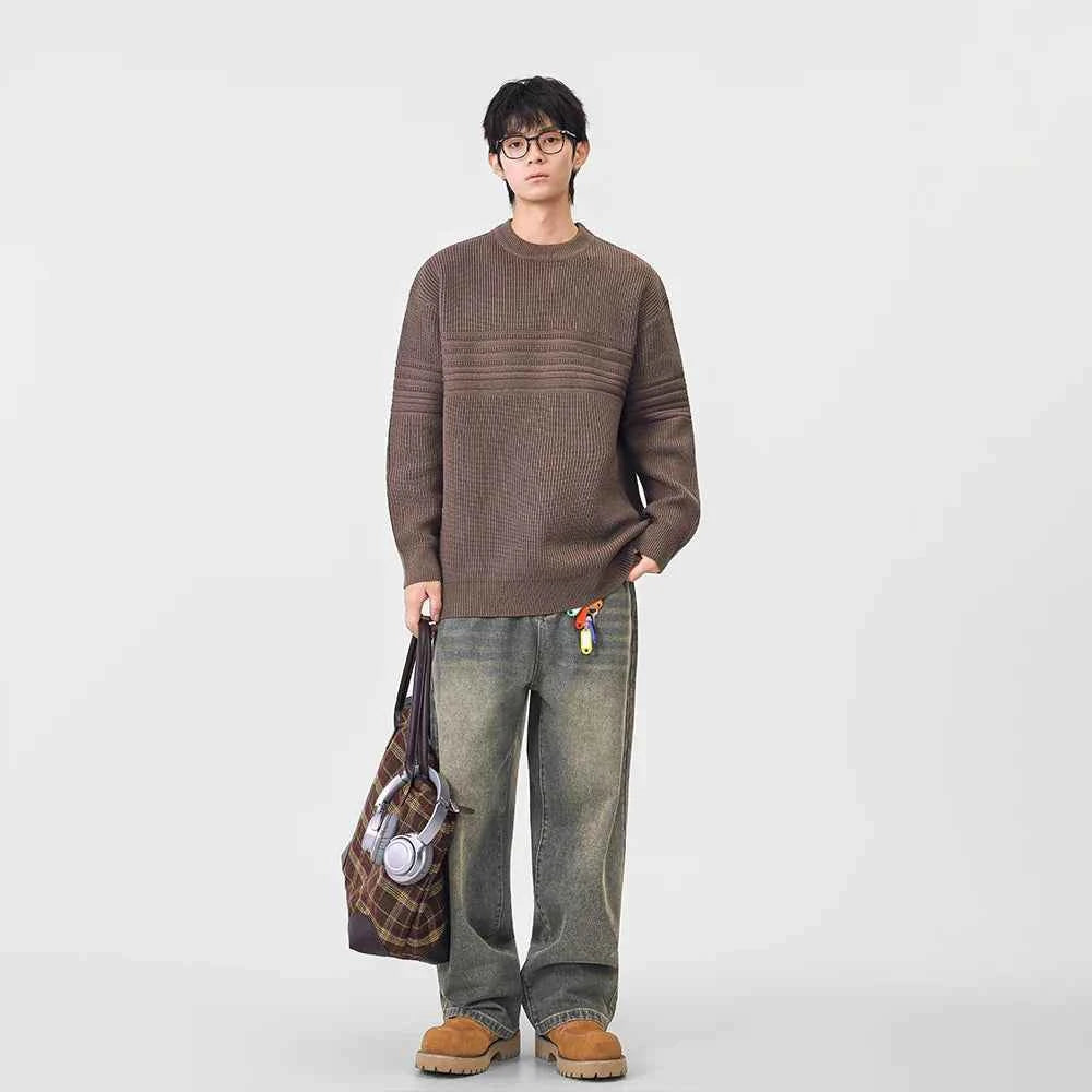 Cozy Textured Striped Crew Neck Sweater