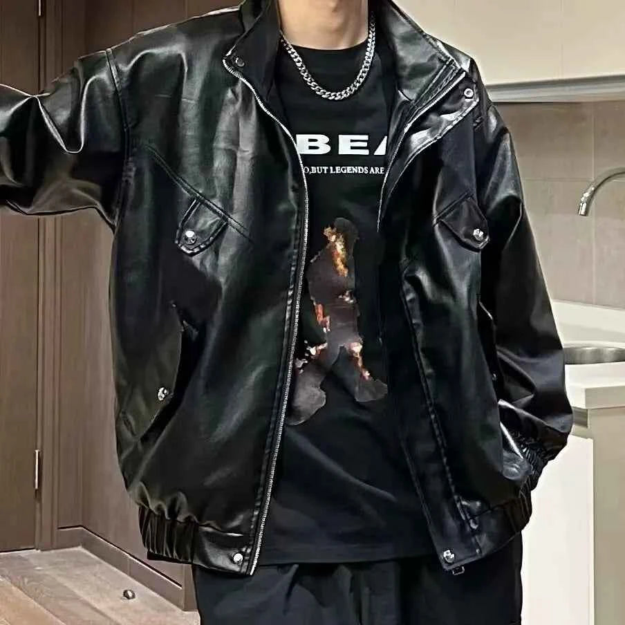 Men Classic Retro Smooth Military PU Leather Jacket