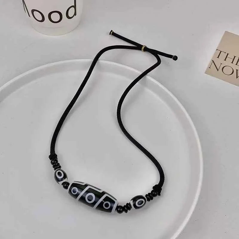 Adjustable Tibetan Onyx 3 Eyes Dzi Necklace