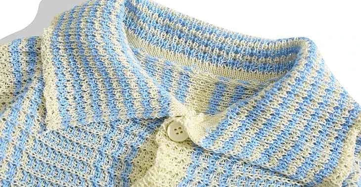 Y2K Colorful Hollow Lapel Knitted Casual Cardigan