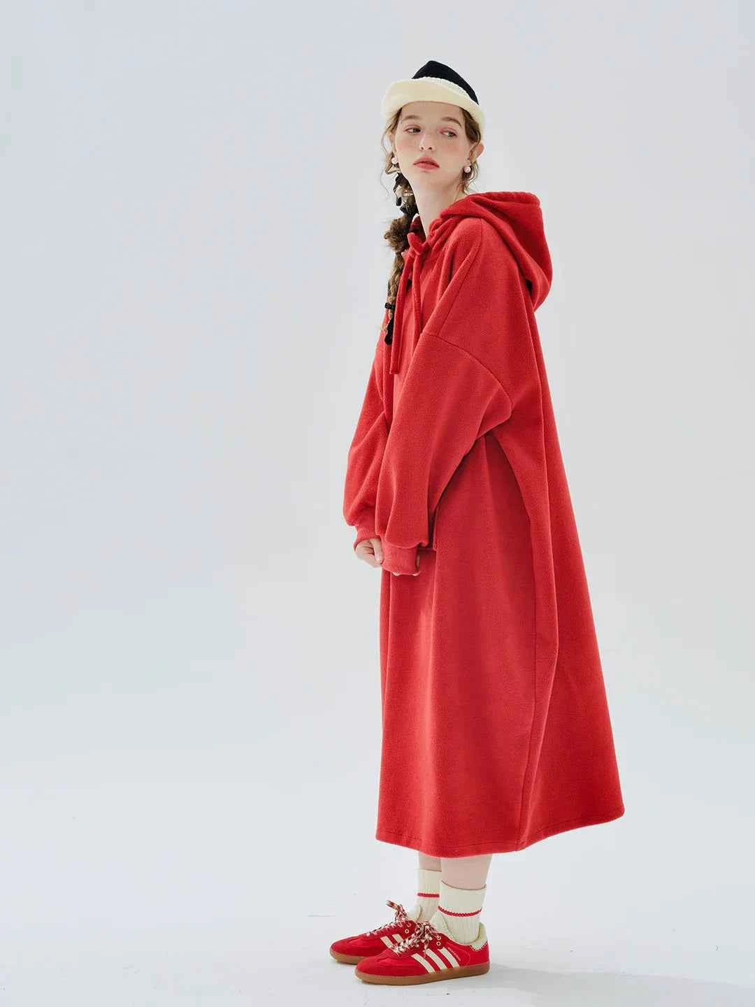 Cozy Red Warmth Long Sleeve Fleece Hoodie