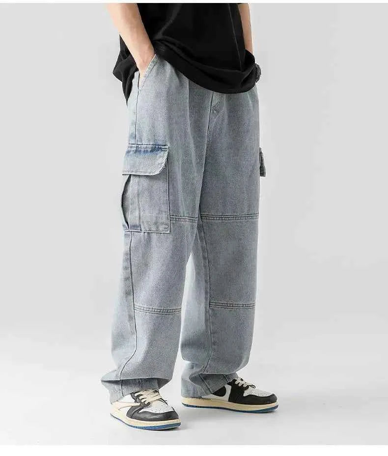 Durable Distressed Workwear Cargo Jeans