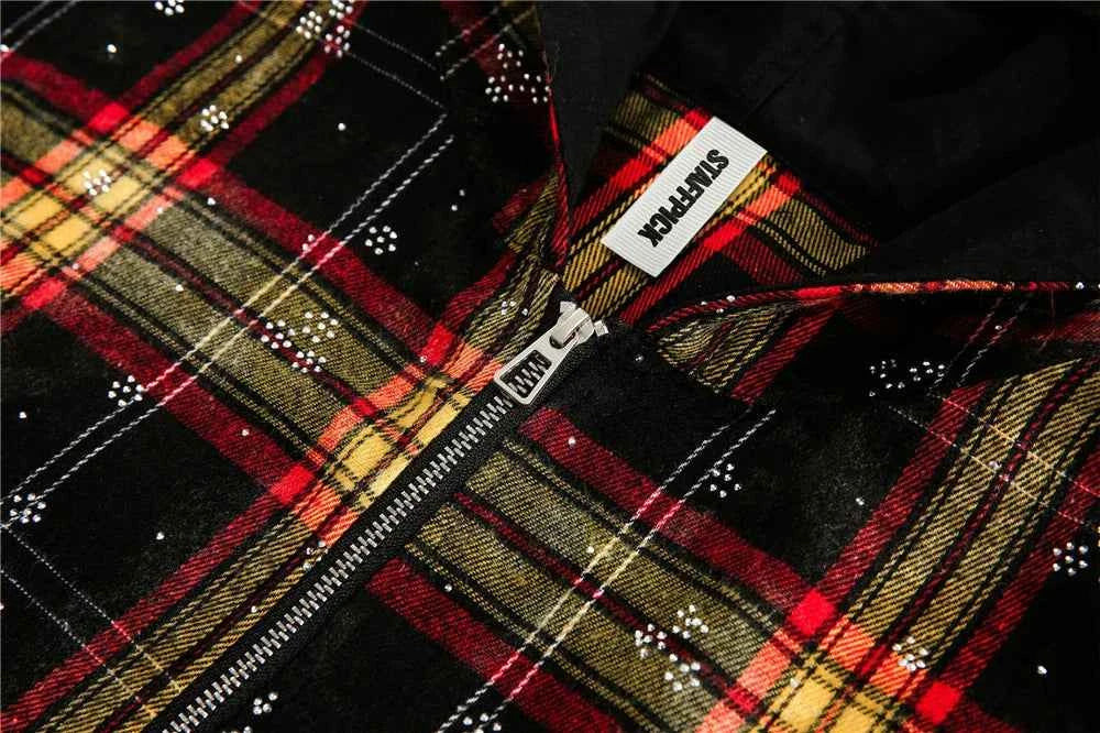 Plaid American Style Fake Two Piece Hooded Sweatshirt