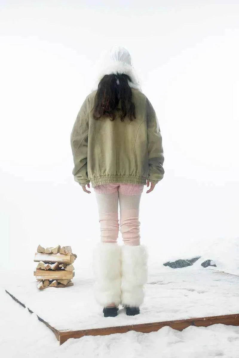 Travel-Essential Oversized Fur Stand Collar Parka Jacket