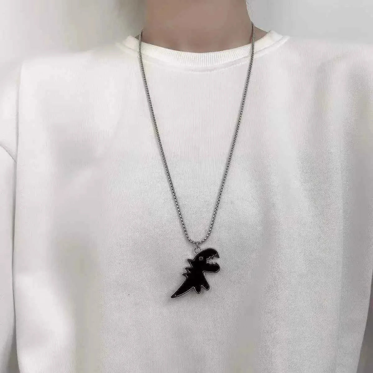 Black Cartoon Dinosaur Pendant Necklaces