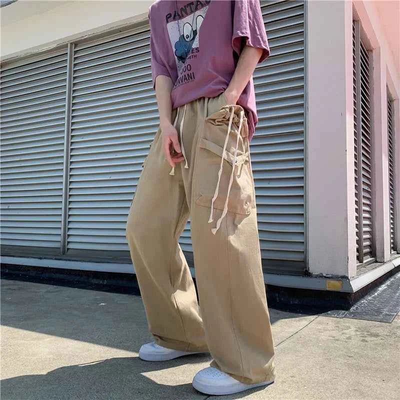 Y2K Japanese Style Loose Straight Leg Cargo Pants