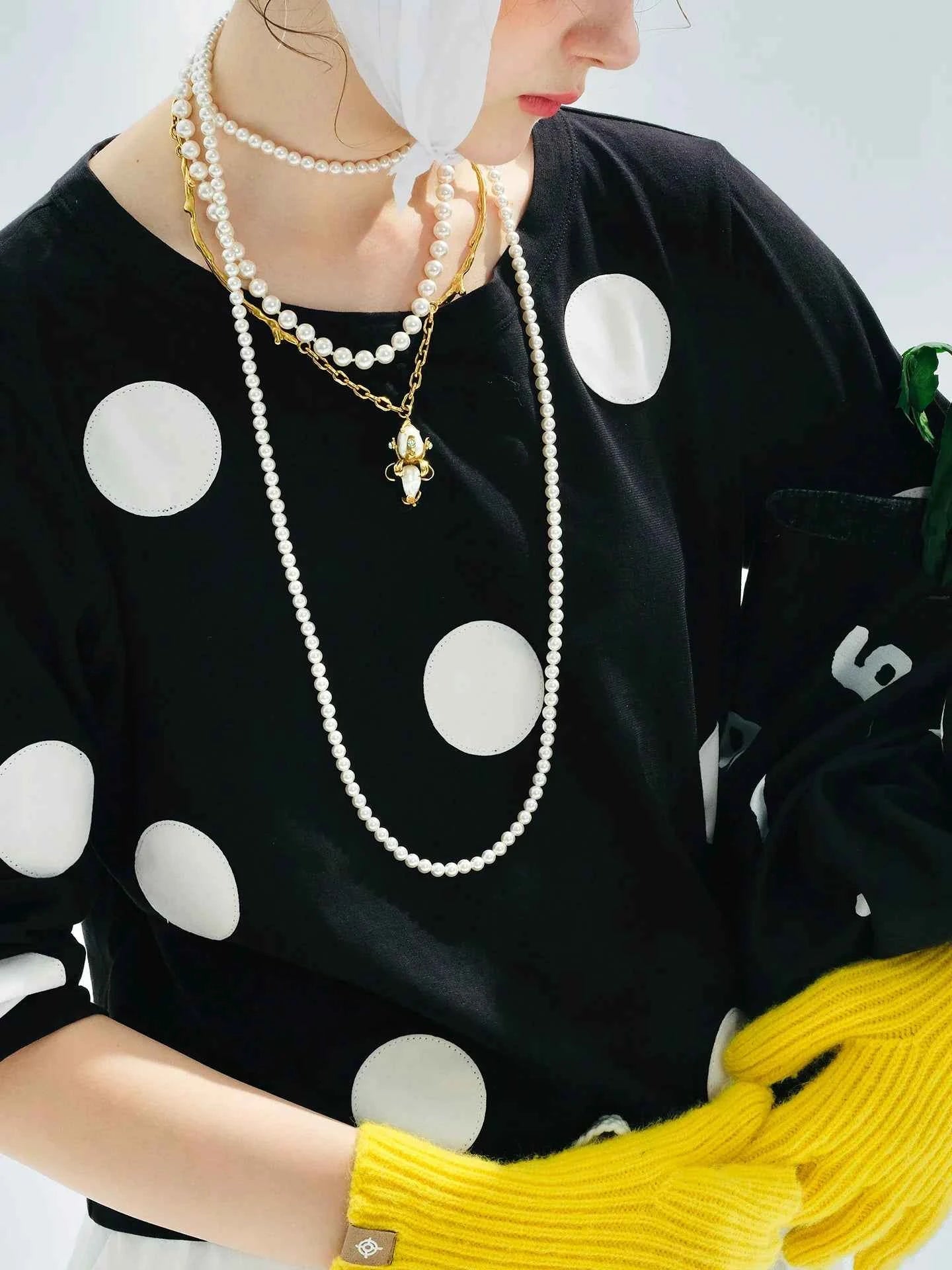 Polka Dot Black White Long Sleeve T-Shirt