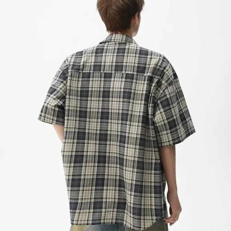 Men's Cool Plaid Short Sleeve Pocket Vintage Shirt