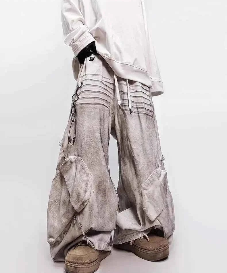 Minimalist Elastic Waist Pleated Wide Leg Jeans