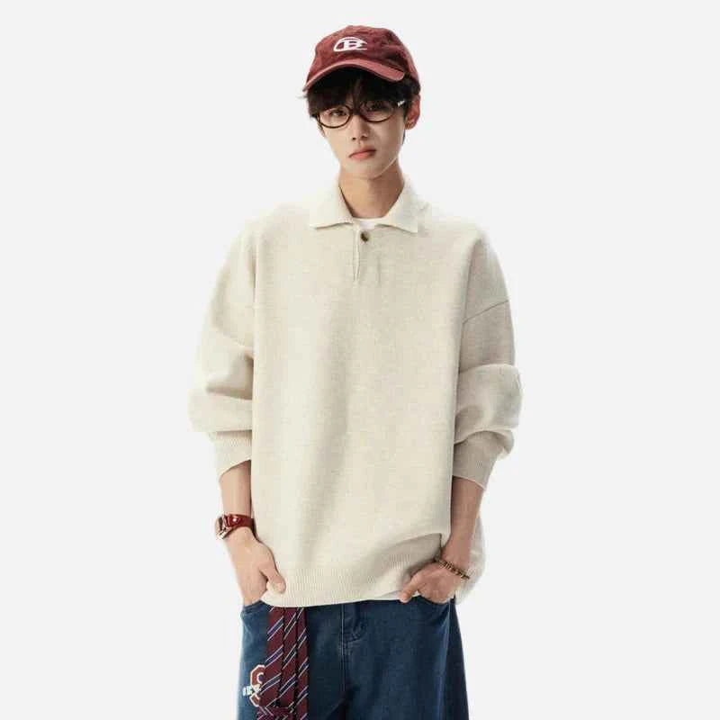 Handsome Elegant Knitted Polo Collar Sweater