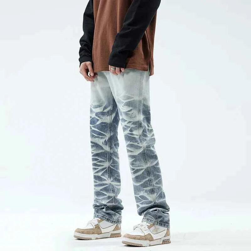 Rugged Look Gradient Blue Loose Straight Jeans