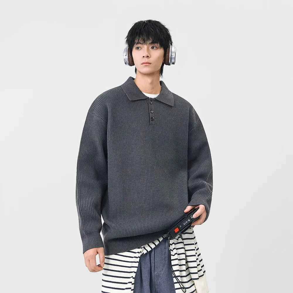 Y2K Cozy Ribbed Knit Polo Collar Sweater