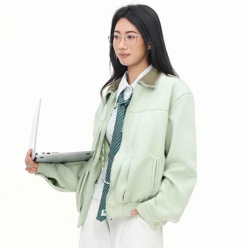 High Quality Green Lapel Aviator Jacket