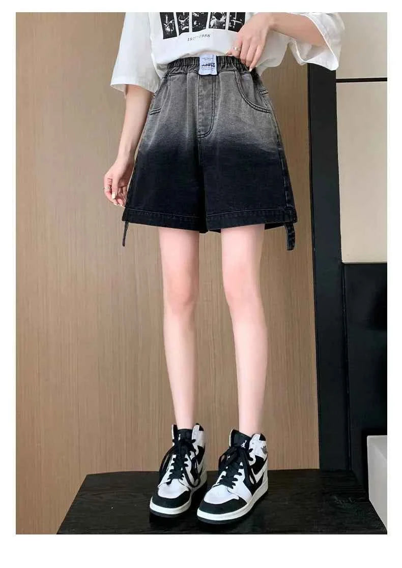 Women Black Cool High Waist Denim Short