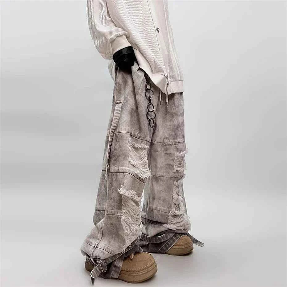 Vintage Ripped Hole Tie Dye Jeans