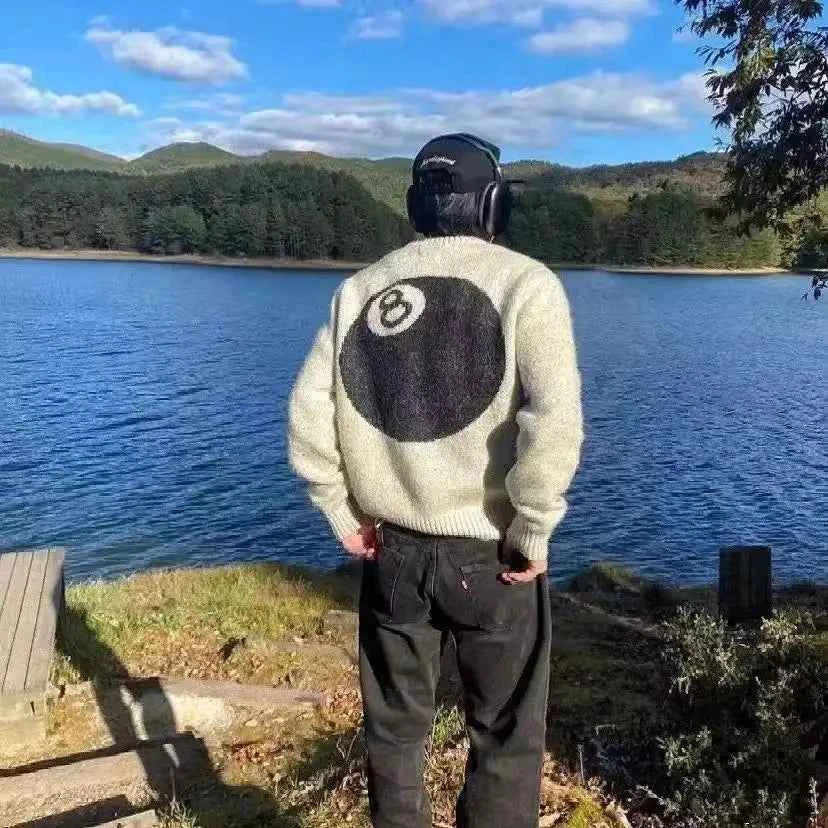 Simple Retro Beige Hip Hop Snooker Sweater