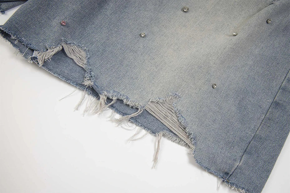 Rhinestone Denim Ripped Shorts