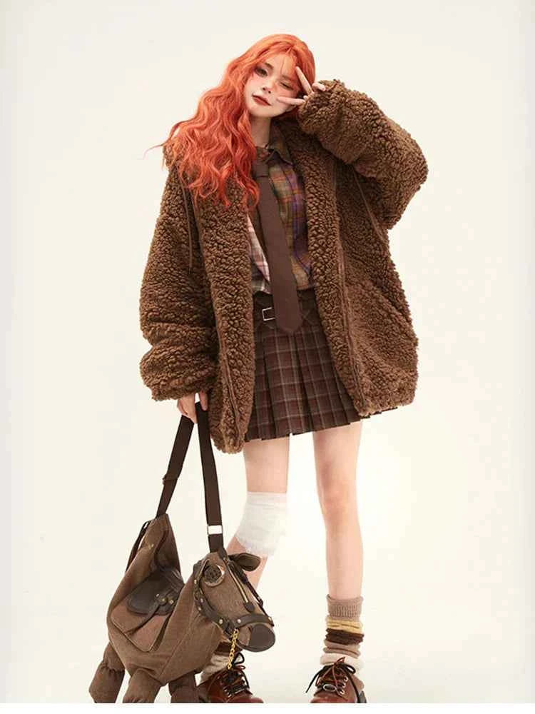 Brown Thick Faux Fur Bear Jacket
