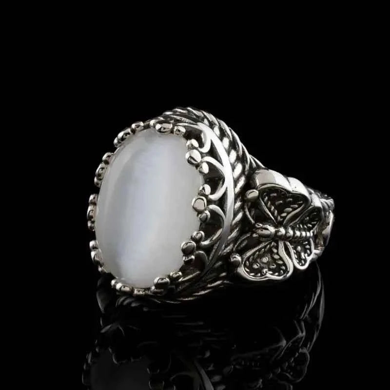 Men Butterfly White Stone Ring