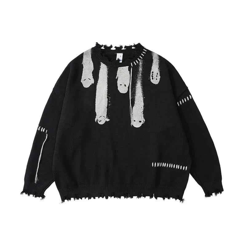 Tassel Design Personality Printed Sweater