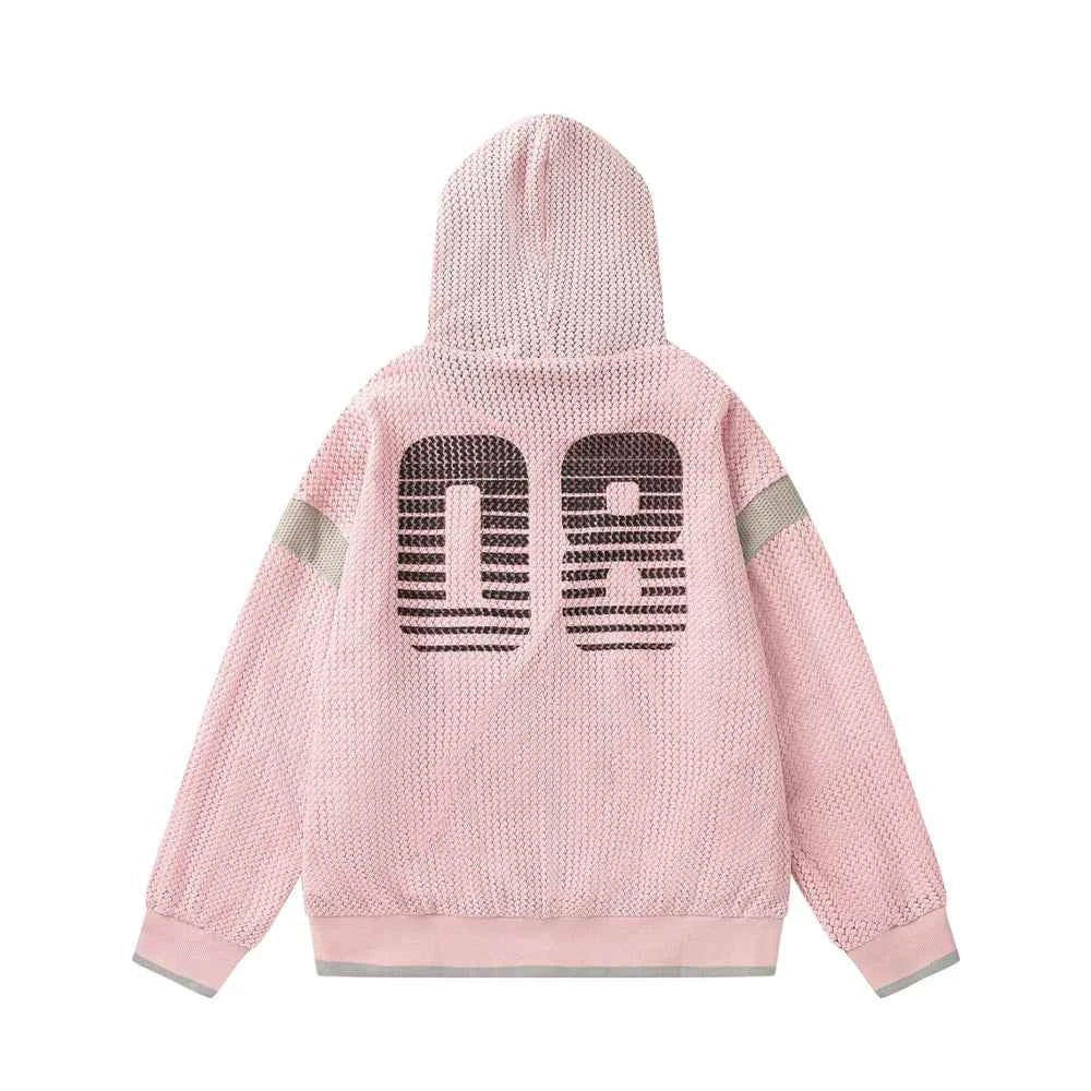 Lightweight Hip Hop Zip-Up Hooded Knitted Sweatshirt