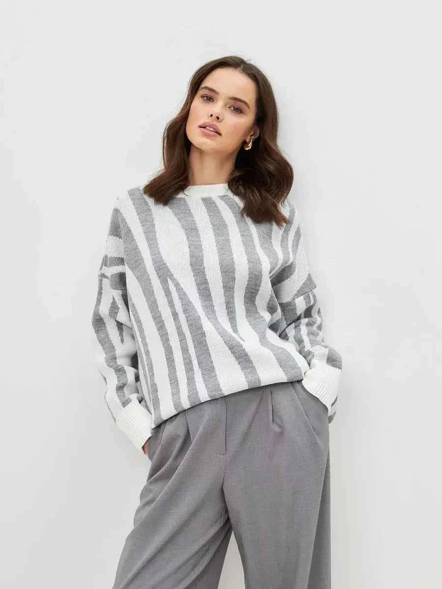 Women Striped Oversized Knitted Pullover Sweater
