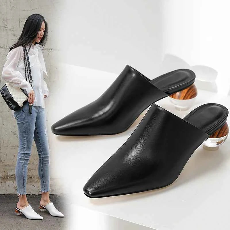 LUW European Edition Muller Shoes - Luxury "Baotou" Half-Supported Outdoor Mules