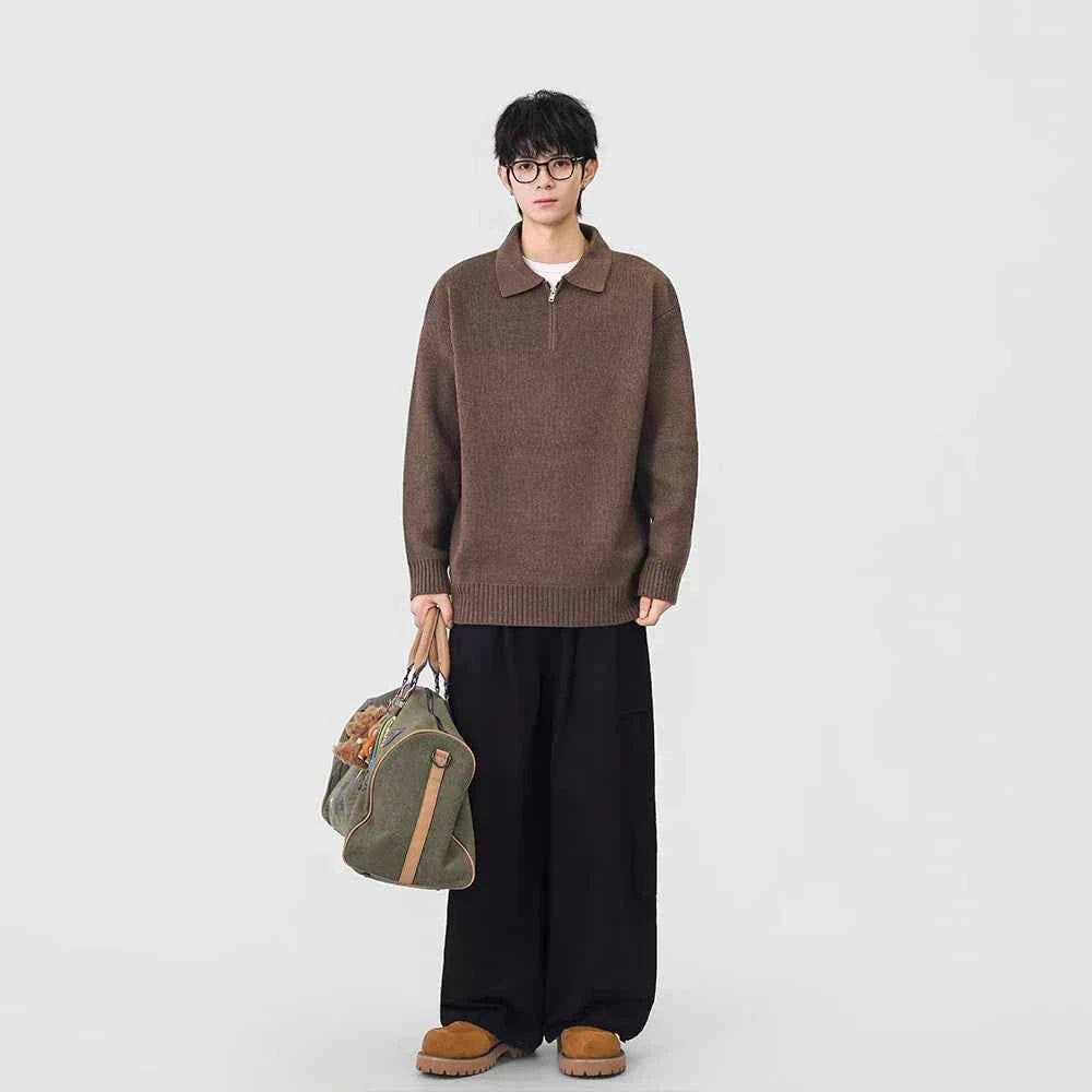 Comfortable Ribbed Knit Half Zipper Sweater