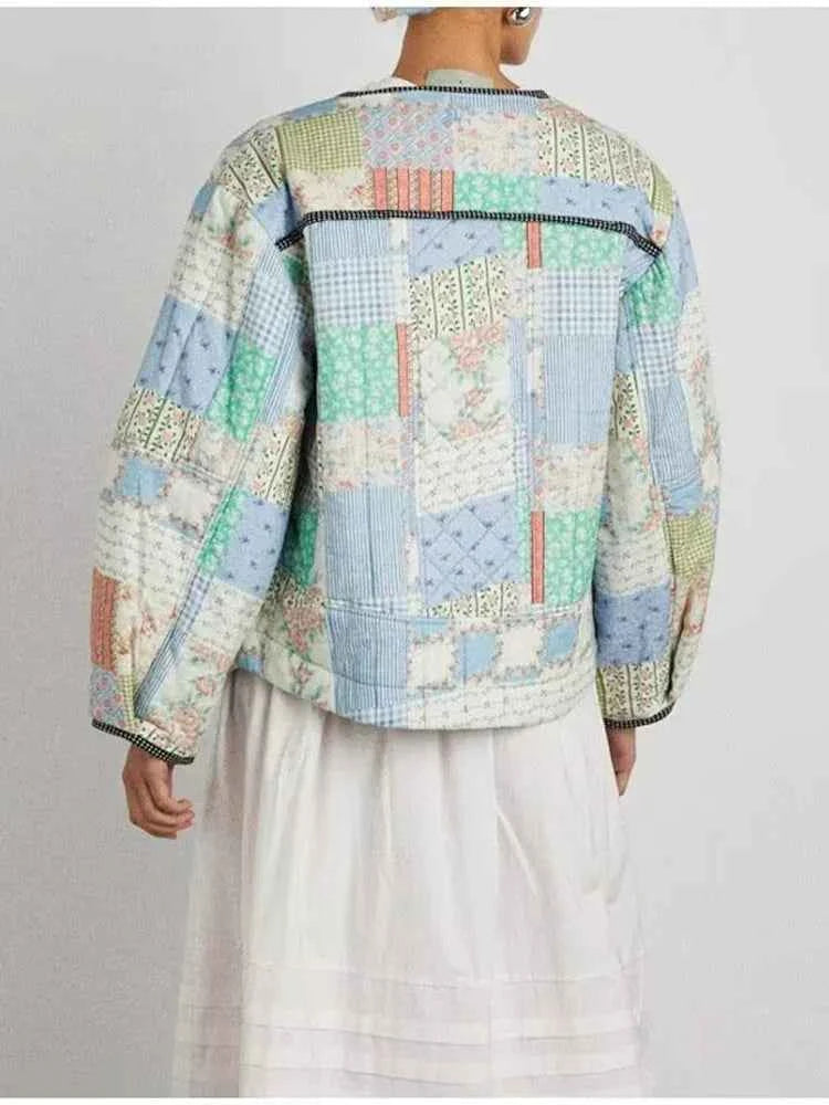 Women Vintage Floral Chic Padded Jacket