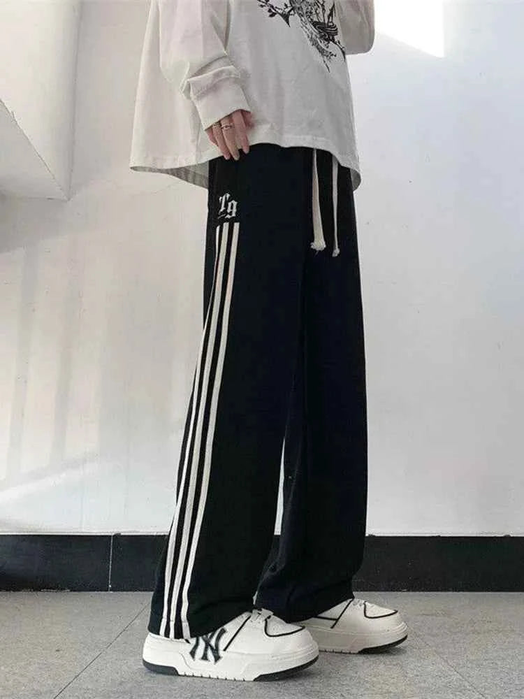 Casual High Waist Striped Black Sweatpants