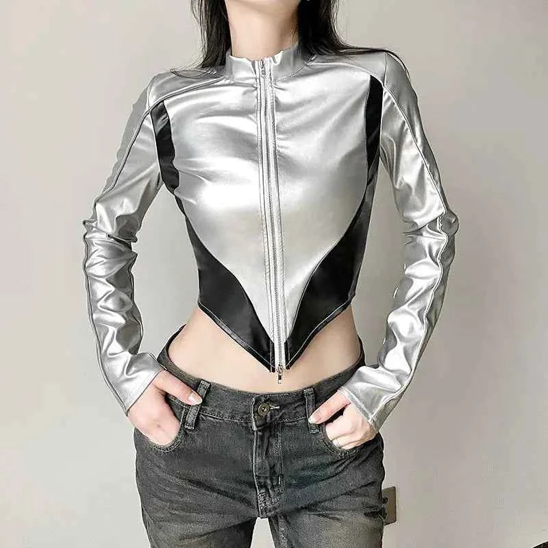 Spicy Warrior Color Block Leather Jacket
