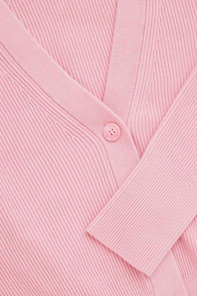 Ethereal Pink Autumn V-Neck Ribbed Cardigan