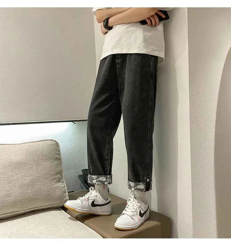 Streetwear High Street Patchwork Zipper Loose Jeans
