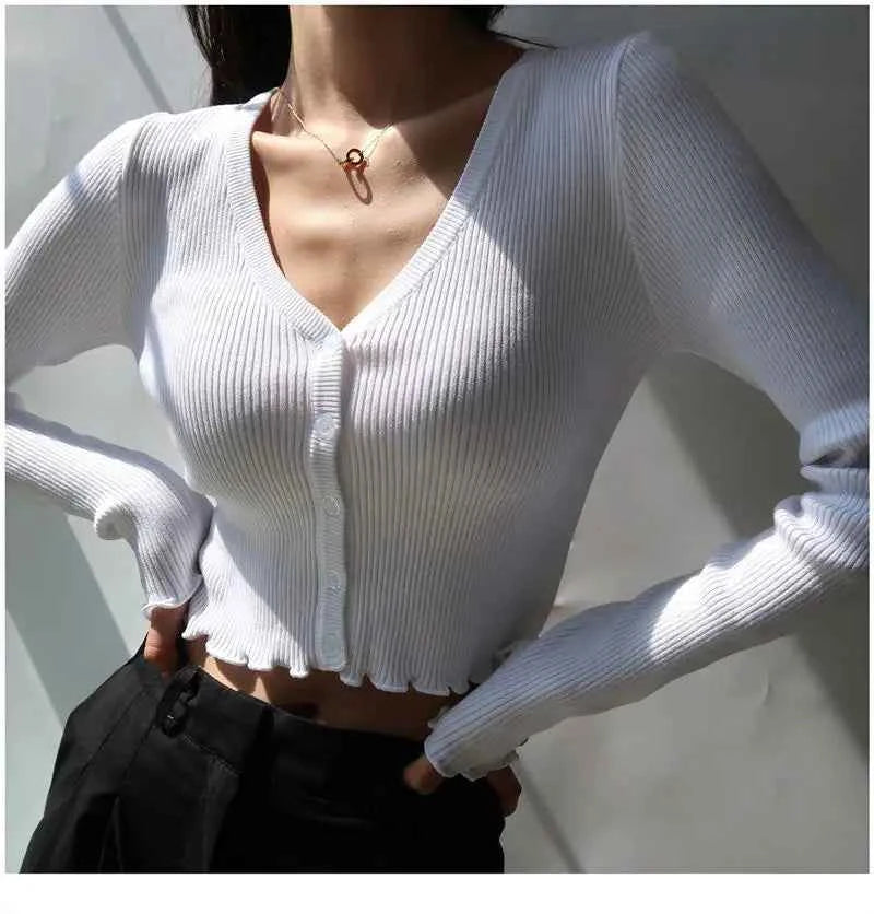 Women Chic Knitted V-Neck Crop Cardigan