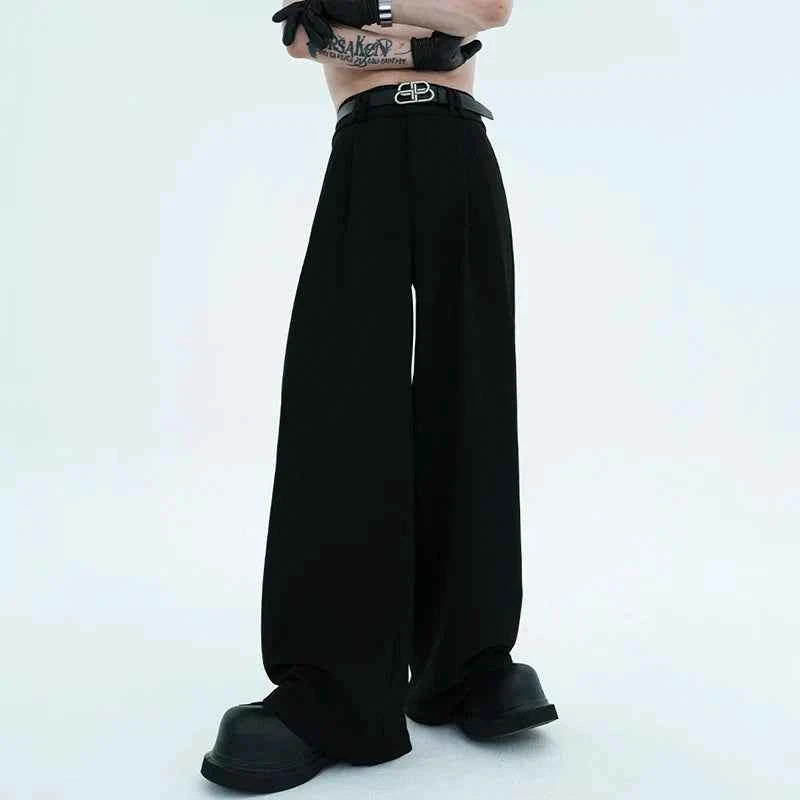 Elegant American Style Pleated Straight Suit Pants
