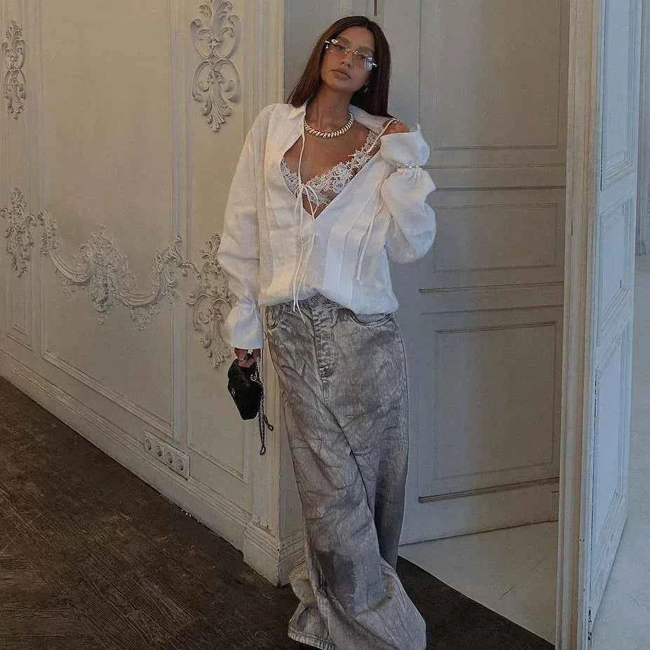 Graffiti Stylish Print Wide Leg Jeans
