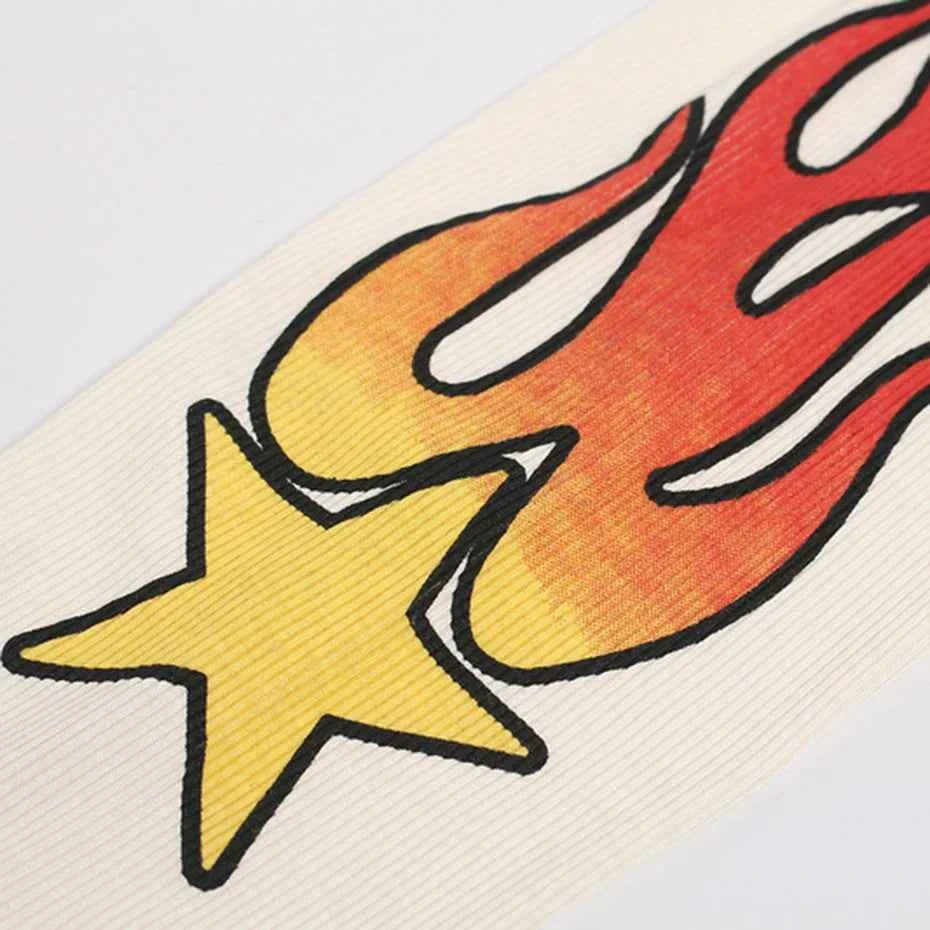 Y2K Flame Fake Two Piece Graphic Long Sleeve T-Shirt