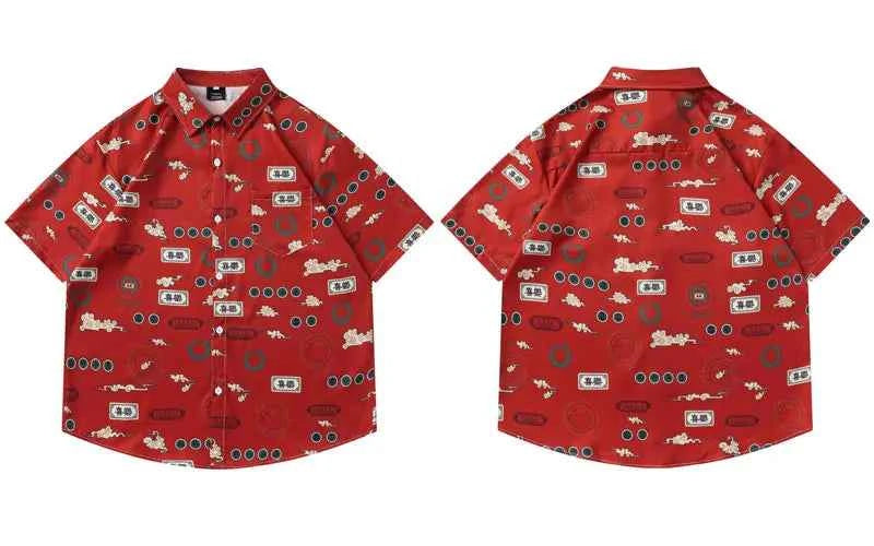 Retro Signature Graphic Printed Beach Shirt