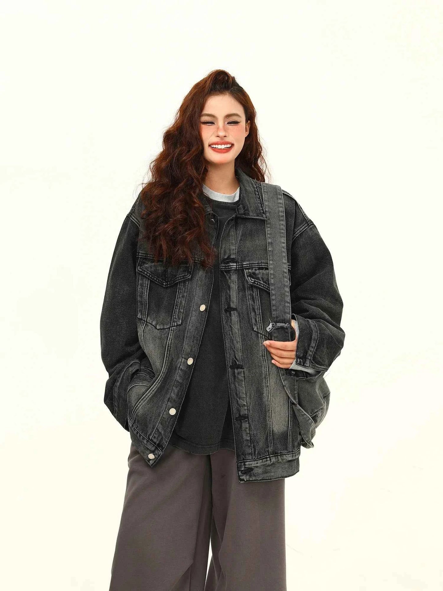Women Black and Gray Denim Jacket