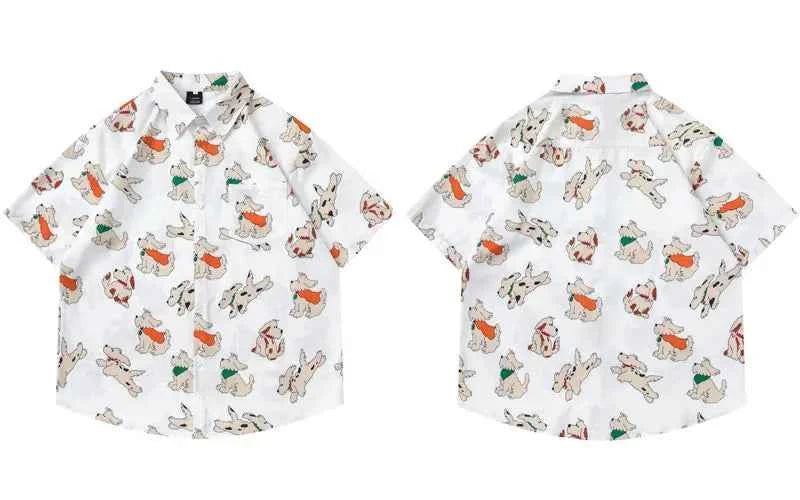 Streetwear Vibrant Cartoon Dog Cute Beach Shirt