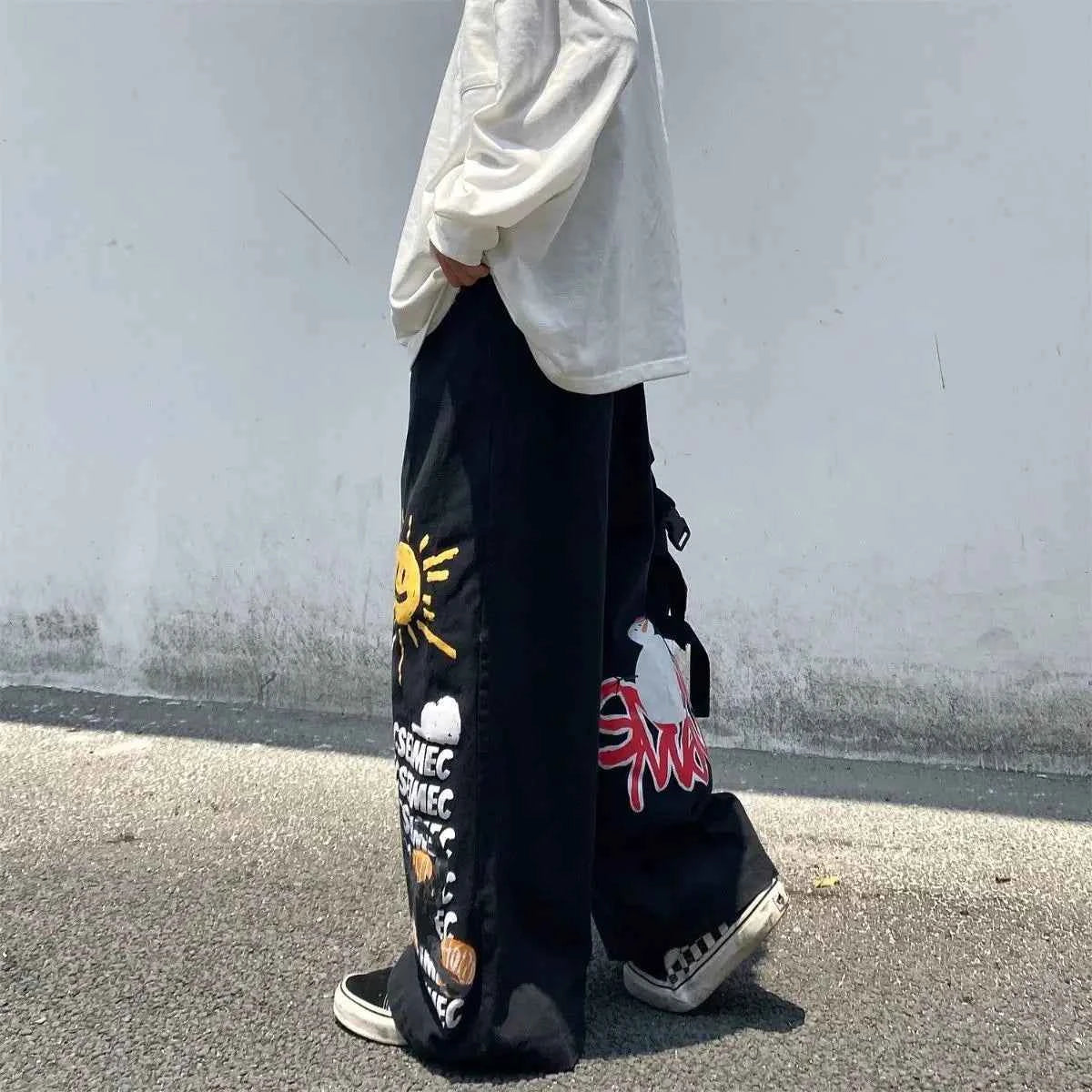 Y2K Graffiti Print Oversized Wide Leg Pants