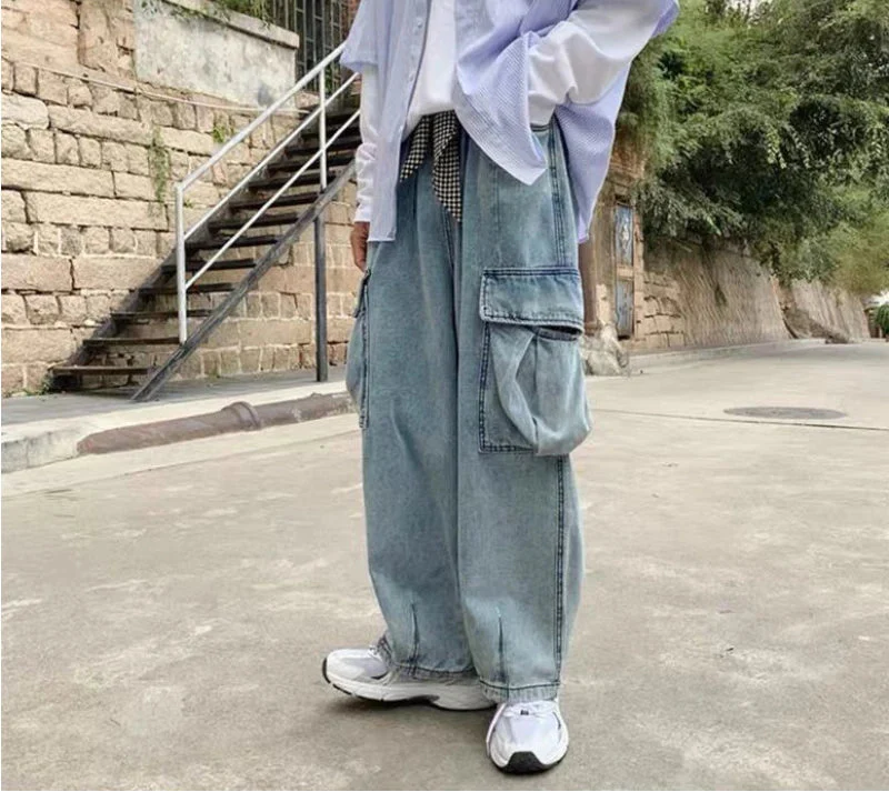 Handsome Retro Wide Leg Denim Cargo Jeans - Luxuryurbanwear